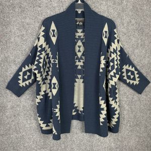 BCBG Maxazria Shawl Collar Cardigan Women S Blue Gray SW Pattern 3/4 Sleeve